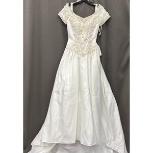 Vintage Michelangelo Satin Wedding Dress Embroidered With Pearls Beads Sz 4